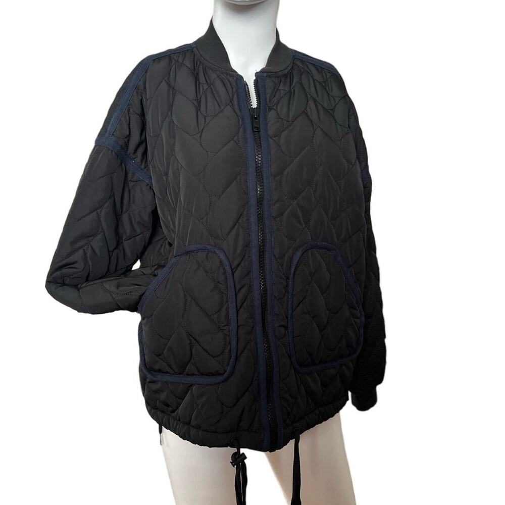Lou & Grey Black Navy Quilted Lightly Padded Zippered Jacket XS